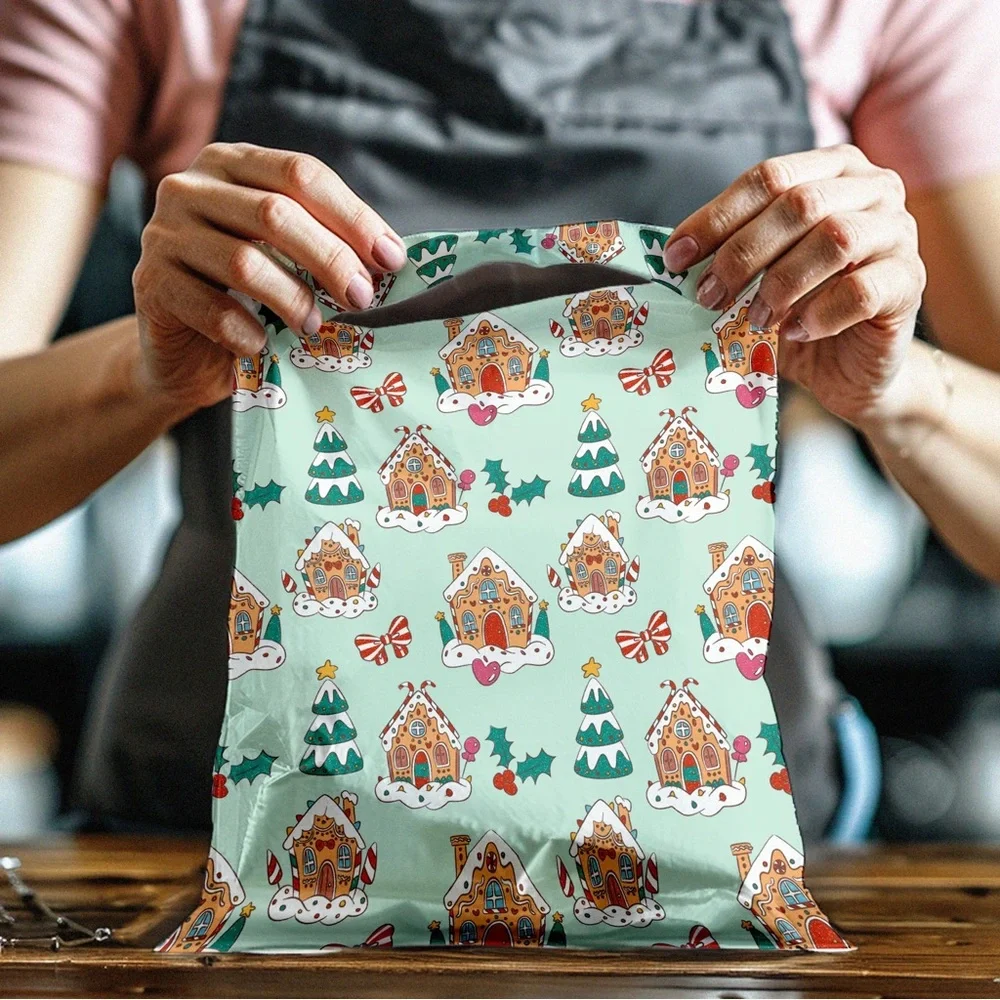Christmas Gingerbread Houses Poly Mailers 10x13 Pack of 25